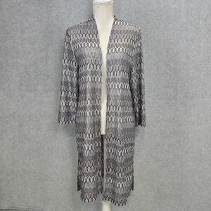 Chico's Travelers Womens 2 L Silver Metallic Art Deco Open Front Cardigan Duster